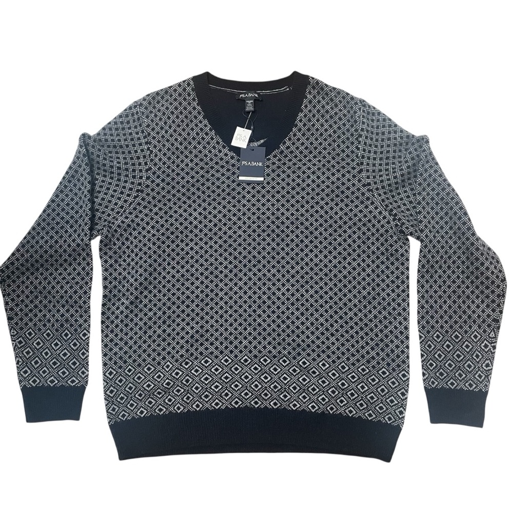 Jos. A. Bank Navy Blue Geometric Sweater Wool Blend Sweater Tailored Fit XXL